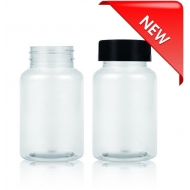 PET BOTTLE WIDE NECK, CLEAR, WITH LINERLESS BLACK CAP & INSERT