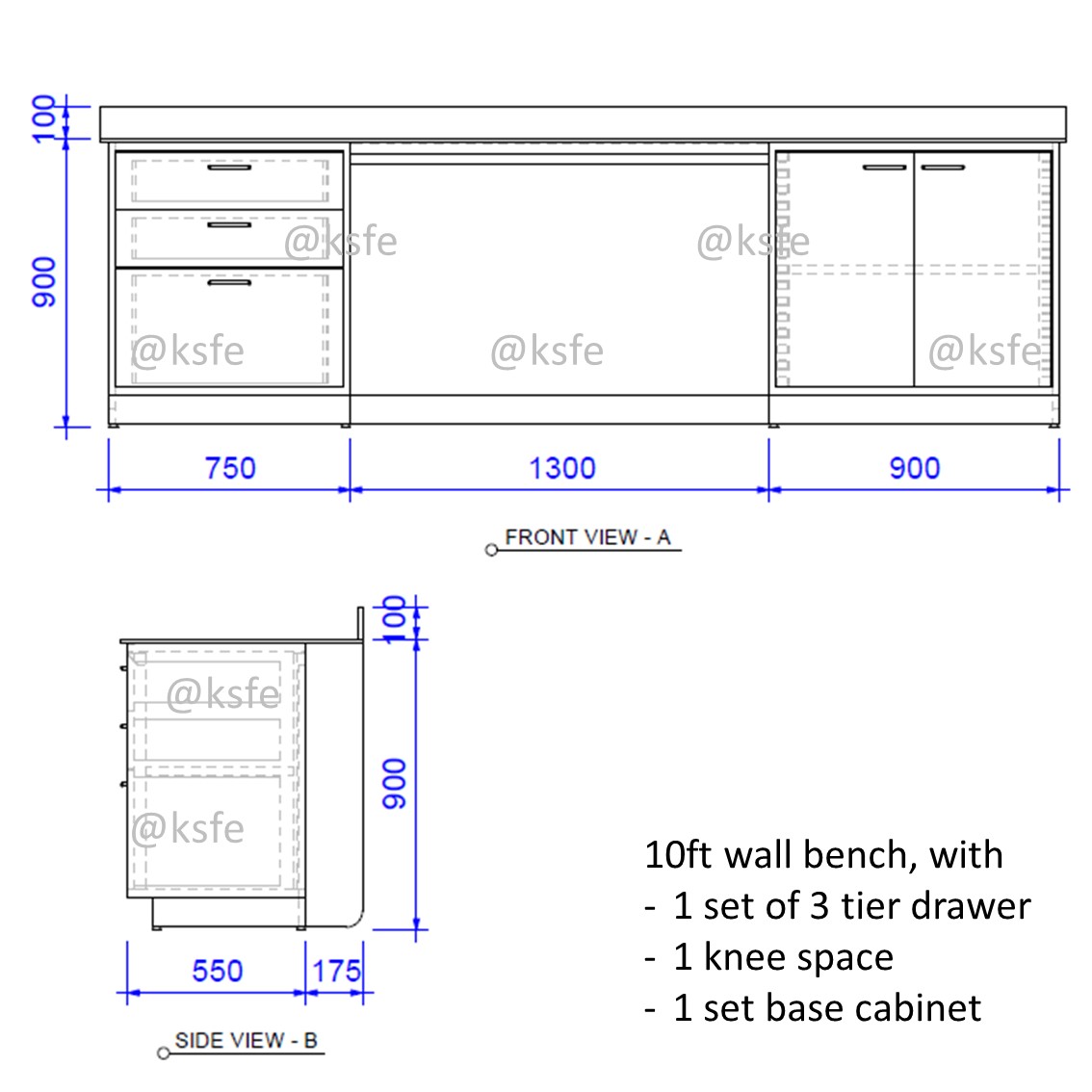 10ft Wall Bench