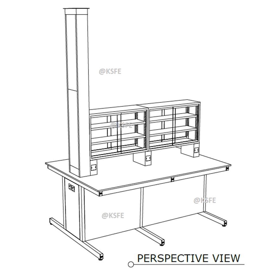 Island Bench with Reagent Rack, Sliding glass / double entry c/w 2 adjustable shelves