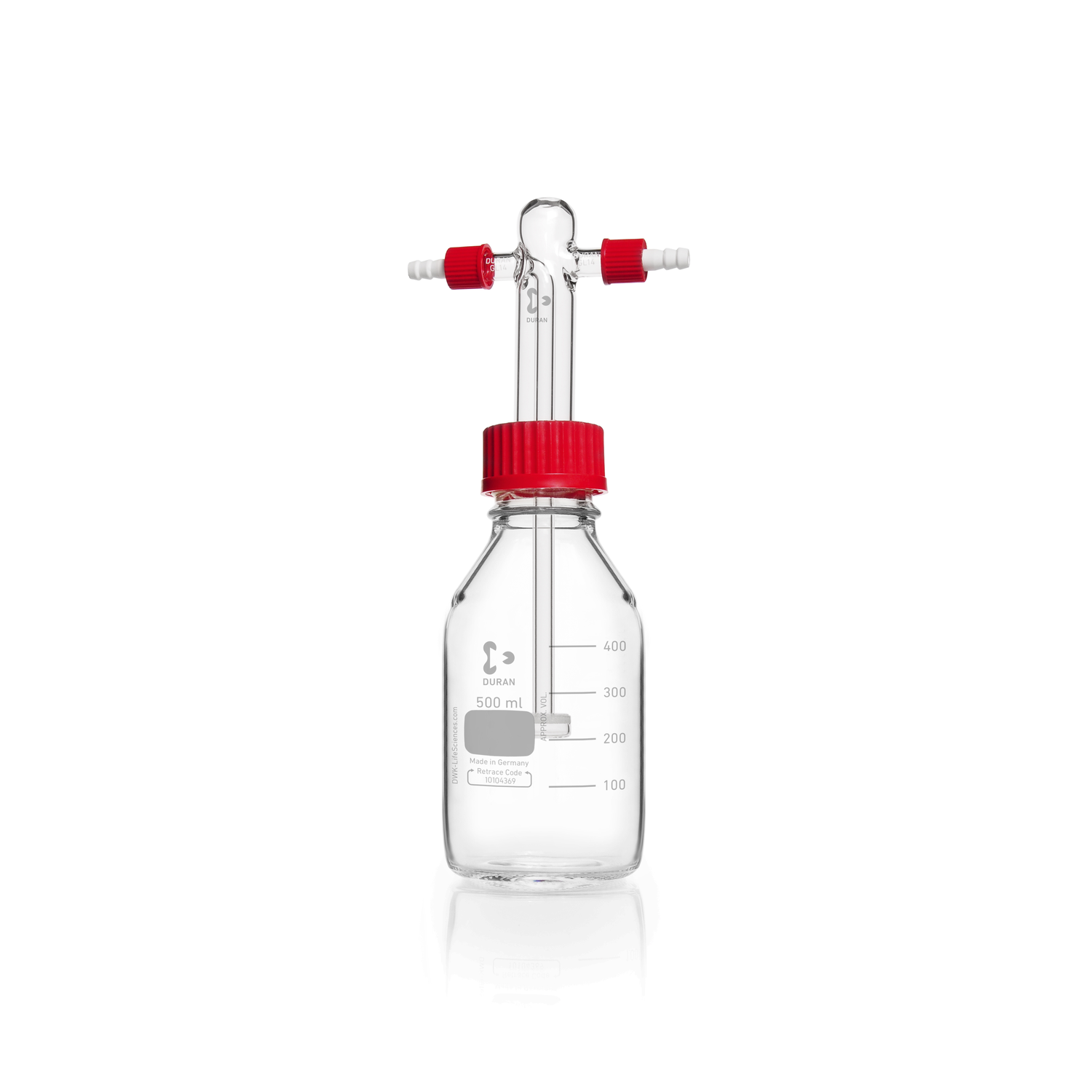 DURAN® Gas washing bottle, screw-cap system with Drechsel-head with filter disc adjustable immersion, 500 ml