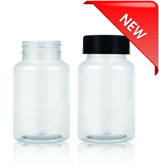 PET BOTTLE WIDE NECK, CLEAR, WITH LINERLESS BLACK CAP & INSERT