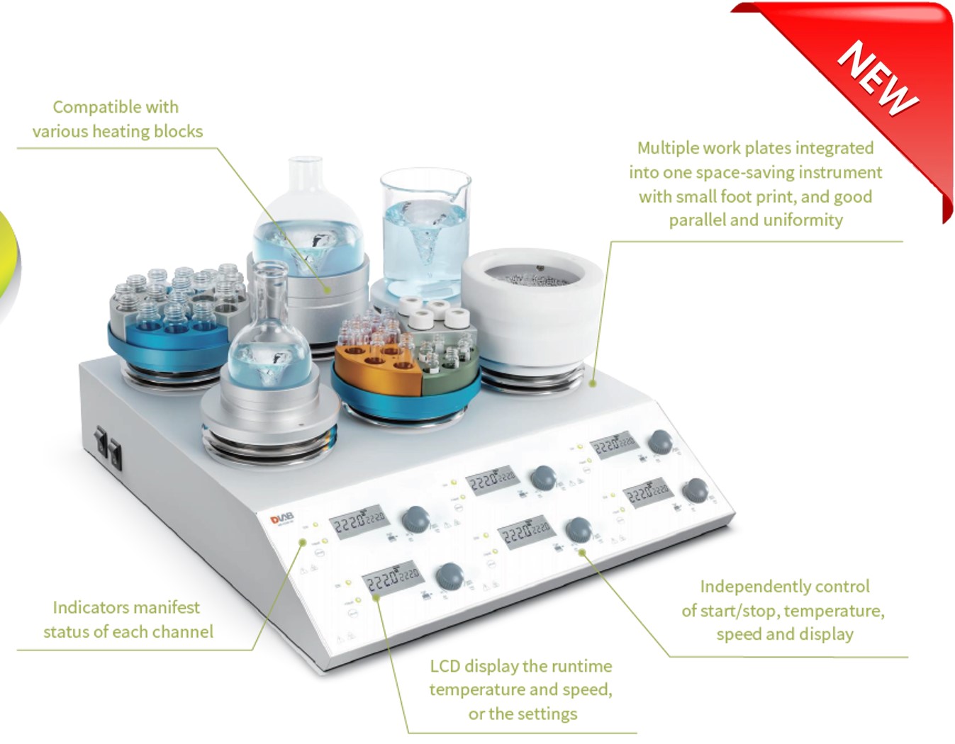DLAB MS-H280-S6, 6 Channel LCD Digital Hotplate Magnetic Stirrer