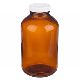 WHEATON® Packer Bottles - Amber Glass, Wide Mouth, Tall Form, White Caps