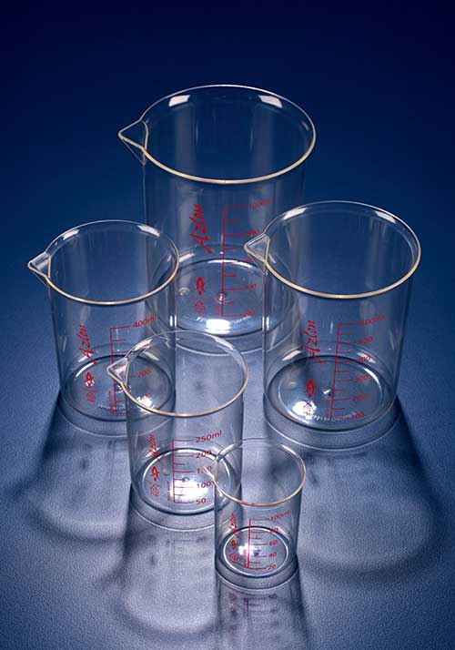 AZLON Beakers, Low Form, Red Printed Graduation, PMP (TPX)