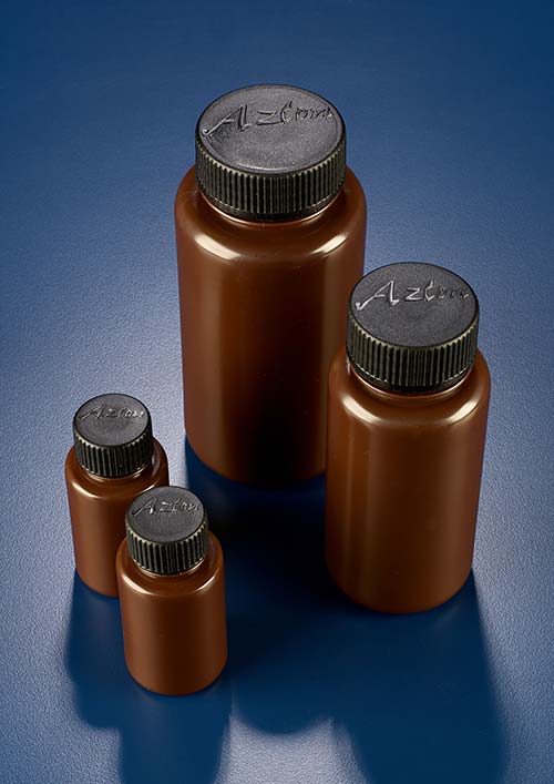 AZLON® Bottles, Round, Amber, Wide Neck, Polypropylene