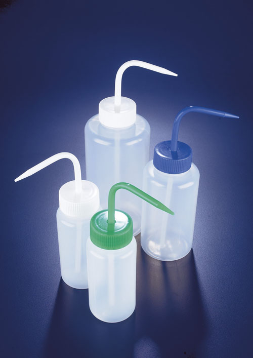 AZLON® Wash Bottles, Wide Neck, Plain, White Cap