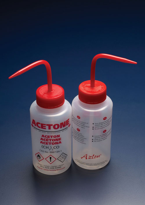 AZLON® Wash Bottles, Safety Venting, Multi-Lingual