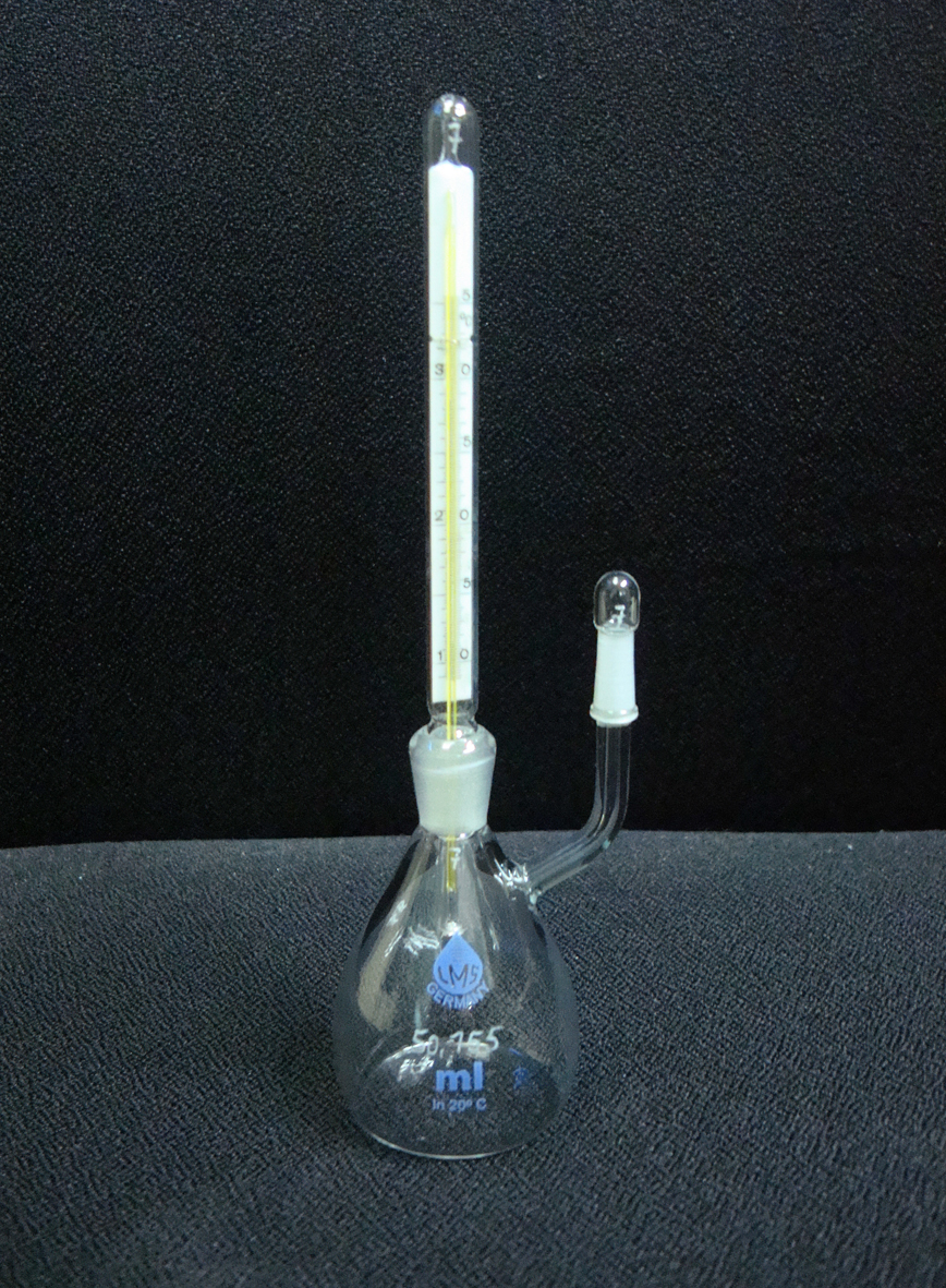 Density, SG Bottles with Thermometer, Pycnometer