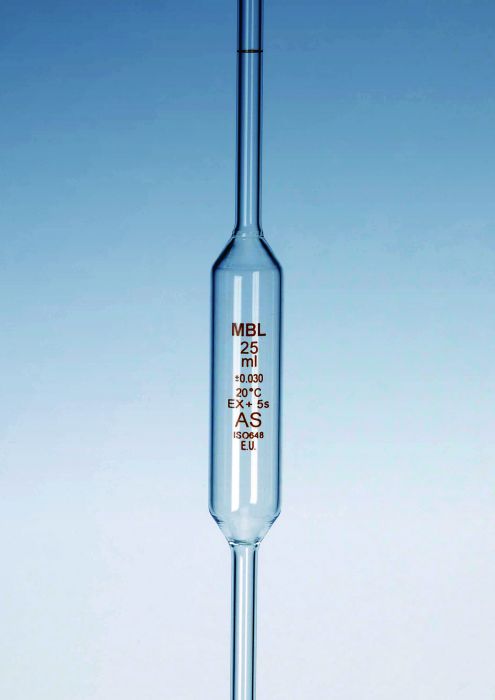 MBL Volumetric Pipettes, Bulb, One Mark, Class AS, Work Certificate ( MOQ ; 2 UNITS)