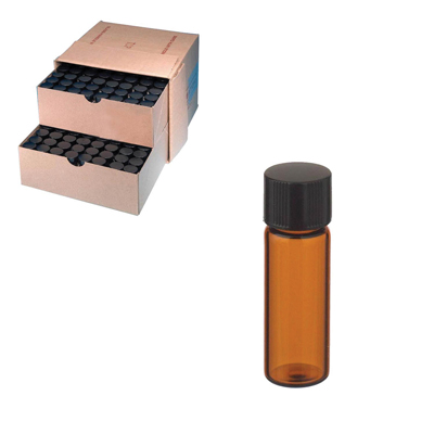 WHEATON® Sample Vials with Black Phenolic Cap/14B Rubber Liner in Lab File, Amber